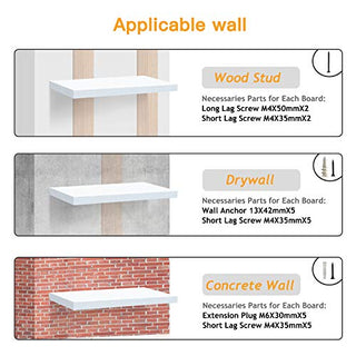 AMFS06 2 Pack Floating Shelves for Bedroom, Bathroom, Living Room, Kitchen (white)